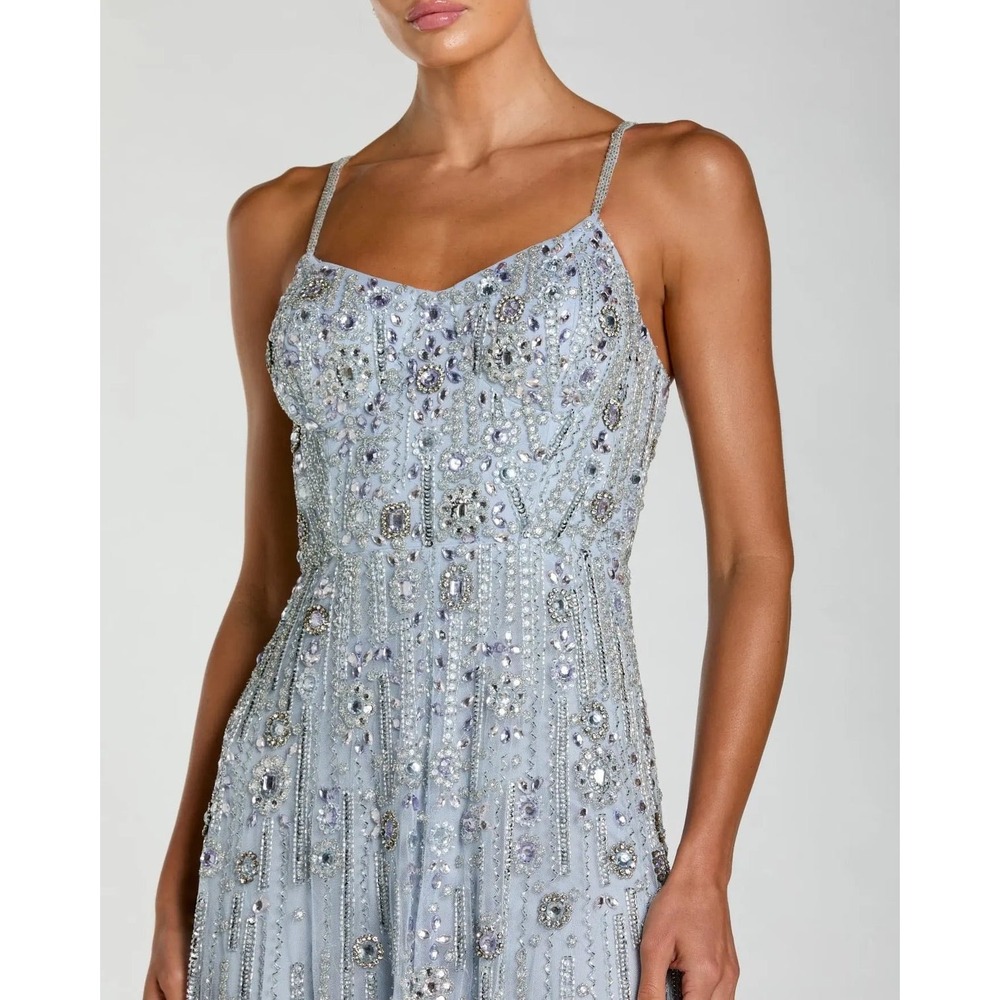 Mac Duggal Blue Rhinestone Embellished Sweetheart Neck A-Line Gown $798 Size 8 - Picture 5 of 11